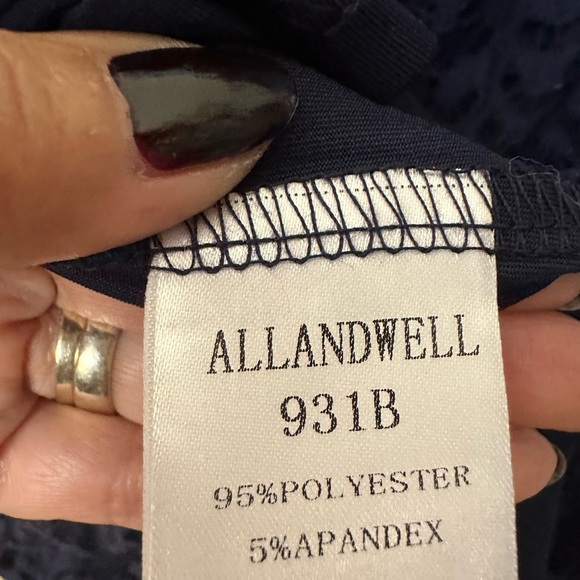 Allanwell Blue Floral Lace V Neckline Midi Bodycon XL Cocktail Dress - Picture 9 of 10